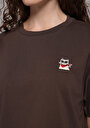 thumb-Boyfriend Fit Yuvarlak Yaka Nakışlı Kadın Kahverengi Kısa Kol Tişört