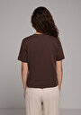 thumb-Boxy Fit Yuvarlak Yaka Düz Kadın Kahverengi Kısa Kol Tişört