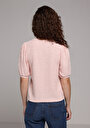 thumb-Regular Fit Yuvarlak Yaka Jakarlı Kadın Pembe Kısa Kol Tişört