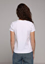thumb-Slim Fit Yuvarlak Yaka Baskılı Kadın Beyaz Kısa Kol Tişört