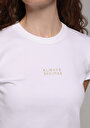 thumb-Slim Fit Yuvarlak Yaka Baskılı Kadın Beyaz Kısa Kol Tişört