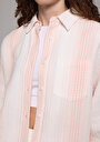 thumb-Oversize Shirt Neck Çizgili Kadın Turuncu Uzun Kol Gömlek
