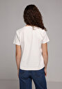 thumb-Regular Fit Yuvarlak Yaka Nakışlı Kadın Beyaz Kısa Kol Tişört