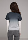 thumb-Regular Fit Yuvarlak Yaka Baskılı Kadın Lacivert Kısa Kol Tişört