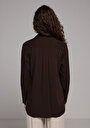 thumb-Regular Fit Shirt Neck Düz Kadın Kahverengi Uzun Kol Gömlek