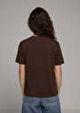 thumb-Regular Fit Yuvarlak Yaka Baskılı Kadın Kahverengi Kısa Kol Tişört