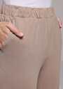 thumb-Regular Fit Orta Bel Düz Kadın Bej Eşofman Altı