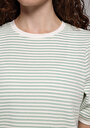 thumb-Slim Fit Yuvarlak Yaka Çizgili Kadın Yeşil Kısa Kol Tişört