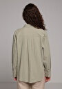 thumb-Boyfriend Fit Shirt Neck Düz Kadın Yeşil Uzun Kol Gömlek