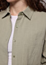thumb-Boyfriend Fit Shirt Neck Düz Kadın Yeşil Uzun Kol Gömlek