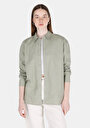 thumb-Relax Fit Shirt Neck Düz Kadın Yeşil Uzun Kol Gömlek