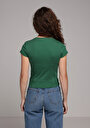 thumb-Slim Fit Yuvarlak Yaka Düz Kadın Yeşil Kısa Kol Tişört