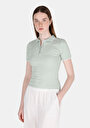 thumb-Slim Fit Polo Yaka Düz Kadın Yeşil Kısa Kol Tişört