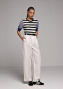 thumb-Regular Fit Yüksel Bel Geniş Paça Kadın Beyaz  Pantolon