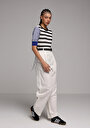 thumb-Regular Fit Yüksel Bel Geniş Paça Kadın Beyaz  Pantolon