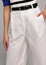 thumb-Regular Fit Yüksel Bel Geniş Paça Kadın Beyaz  Pantolon