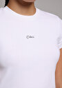 thumb-Slim Fit Yuvarlak Yaka Baskılı Kadın Beyaz Kısa Kol Tişört