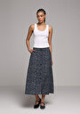thumb-Maxi Length Metraj Baskılı Düğmeli Kadın Lacivert Etek