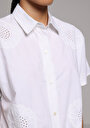 thumb-Fashion Fit Shirt Neck Nakışlı Kadın Beyaz Kısa Kol Gömlek