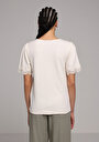 thumb-Regular Fit Yuvarlak Yaka Düz Kadın Ekru Kısa Kol Tişört
