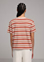 thumb-Regular Fit Yuvarlak Yaka Çizgili Kadın Kahverengi Kısa Kol Tişört