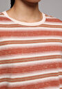 thumb-Regular Fit Yuvarlak Yaka Çizgili Kadın Kahverengi Kısa Kol Tişört