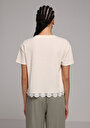 thumb-Regular Fit Yuvarlak Yaka Düz Kadın Ekru Kısa Kol Tişört