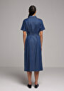thumb-Regular Fit Düz Kadın Dark İndigo Denim Kısa Kol Elbise