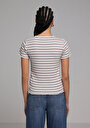 thumb-Slim Fit Yuvarlak Yaka Çizgili Kadın Çok Renkli Kısa Kol Tişört