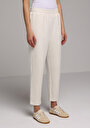 thumb-Regular Fit Orta Bel Düz Kadın Ekru Eşofman Altı