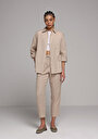 thumb-Regular Fit Yüksel Bel Düz Paça Kadın Bej  Pantolon