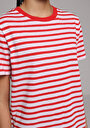 thumb-Regular Fit Yuvarlak Yaka Çizgili Kadın Kirmizi Kısa Kol Tişört