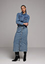 thumb-Slim Fit Düz Düğmeli Kadın Mid İndigo Denim Etek