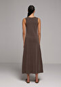 thumb-Regular Fit Düz Kadın Kahverengi Kolsuz Elbise