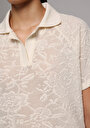 thumb-Regular Fit Polo Yaka Jakarlı Kadın Ekru Kısa Kol Tişört
