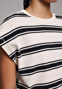 thumb-Regular Fit Yuvarlak Yaka Çizgili Kadın Lacivert Kısa Kol Tişört