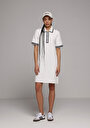 thumb-Regular Fit Jakarlı Kadın Beyaz Kısa Kol Elbise