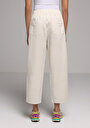 thumb-Regular Fit Yüksel Bel Geniş Paça Kadın Ekru  Pantolon
