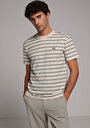 thumb-Regular Fit Yuvarlak Yaka Çizgili Erkek Bej Kısa Kol Tişört