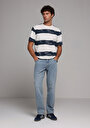 thumb-Comfort Fit Yuvarlak Yaka Çizgili Erkek Lacivert Kısa Kol Tişört