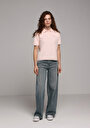 thumb-Regular Fit Yuvarlak Yaka Nakışlı Kadın Pembe Kısa Kol Tişört