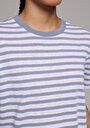 thumb-Regular Fit Yuvarlak Yaka Çizgili Kadın Mavi Kısa Kol Tişört