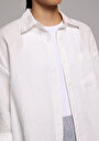 thumb-Boyfriend Fit Shirt Neck Düz Kadın Beyaz Uzun Kol Gömlek