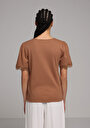 thumb-Regular Fit Yuvarlak Yaka Düz Kadın Kahverengi Kısa Kol Tişört