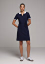 thumb-Regular Fit Düz Kadın Lacivert Kısa Kol Elbise