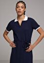 thumb-Regular Fit Düz Kadın Lacivert Kısa Kol Elbise