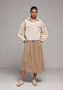 thumb-Regular Fit Düz  Kadın Bej Etek
