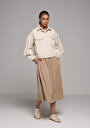 thumb-Regular Fit Düz  Kadın Bej Etek