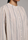 thumb-Fashion Fit Hakim Yaka Çizgili Kadın Bej Uzun Kol Gömlek