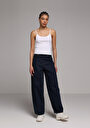 thumb-Baggy Fit Orta Bel Daralan Paça Kadın Dark İndigo Denim Jean Pantolon